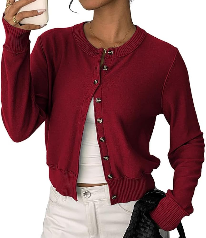 Sweetmoon Cropped Cardigan Sweaters for Women Lightweight, Knit Wool Button Up Cardigan, Fall Swe... | Amazon (US)