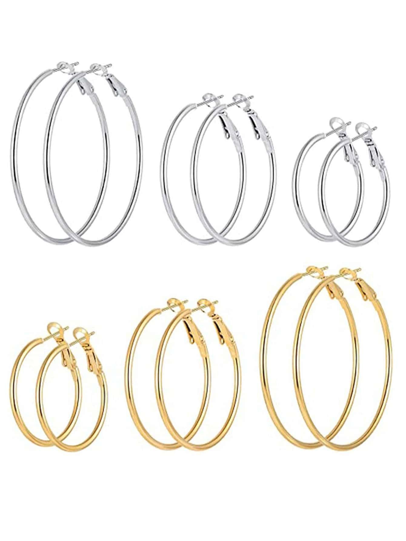 6pairs/set Minimalist Two Tone Hoop Earrings For Women For Daily Decoration Friend's Gift | SHEIN