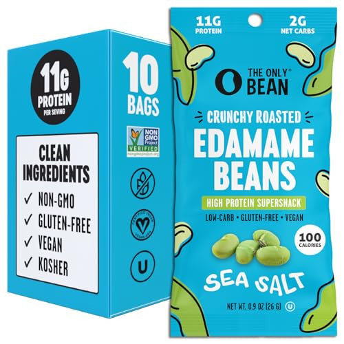 The Only Bean Crunchy Dry Roasted Edamame Snacks (Sea Salt), Healthy High Protein(11g) Keto Food, Low Carb Gluten Free Office Vegan Food 100 Calorie Snack Pack, 0.9oz 10 Pack | Amazon (US)