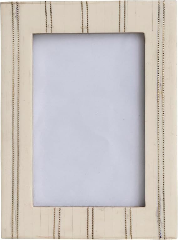 Resin Photo Frame with Pinstripe Design, Cream and Gold | Amazon (US)