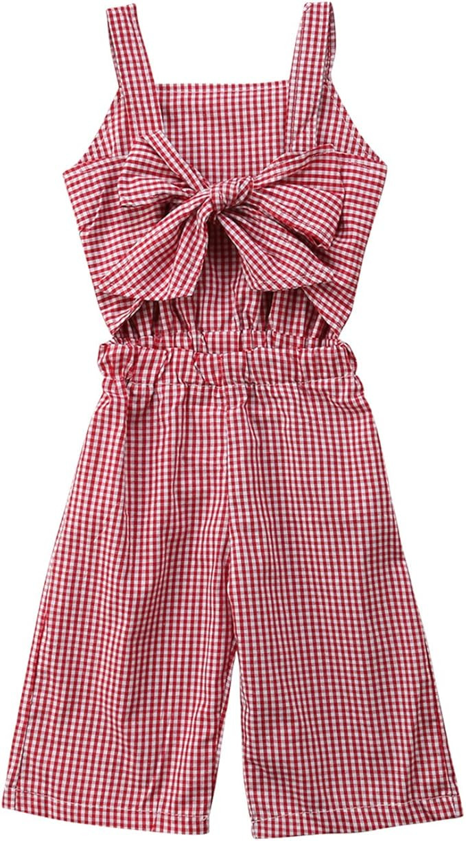 Kids Toddler Baby Girl Red Plaid Big Bow Sleeveless Romper Jumpsuit Trousers Clothes Outfits | Amazon (US)