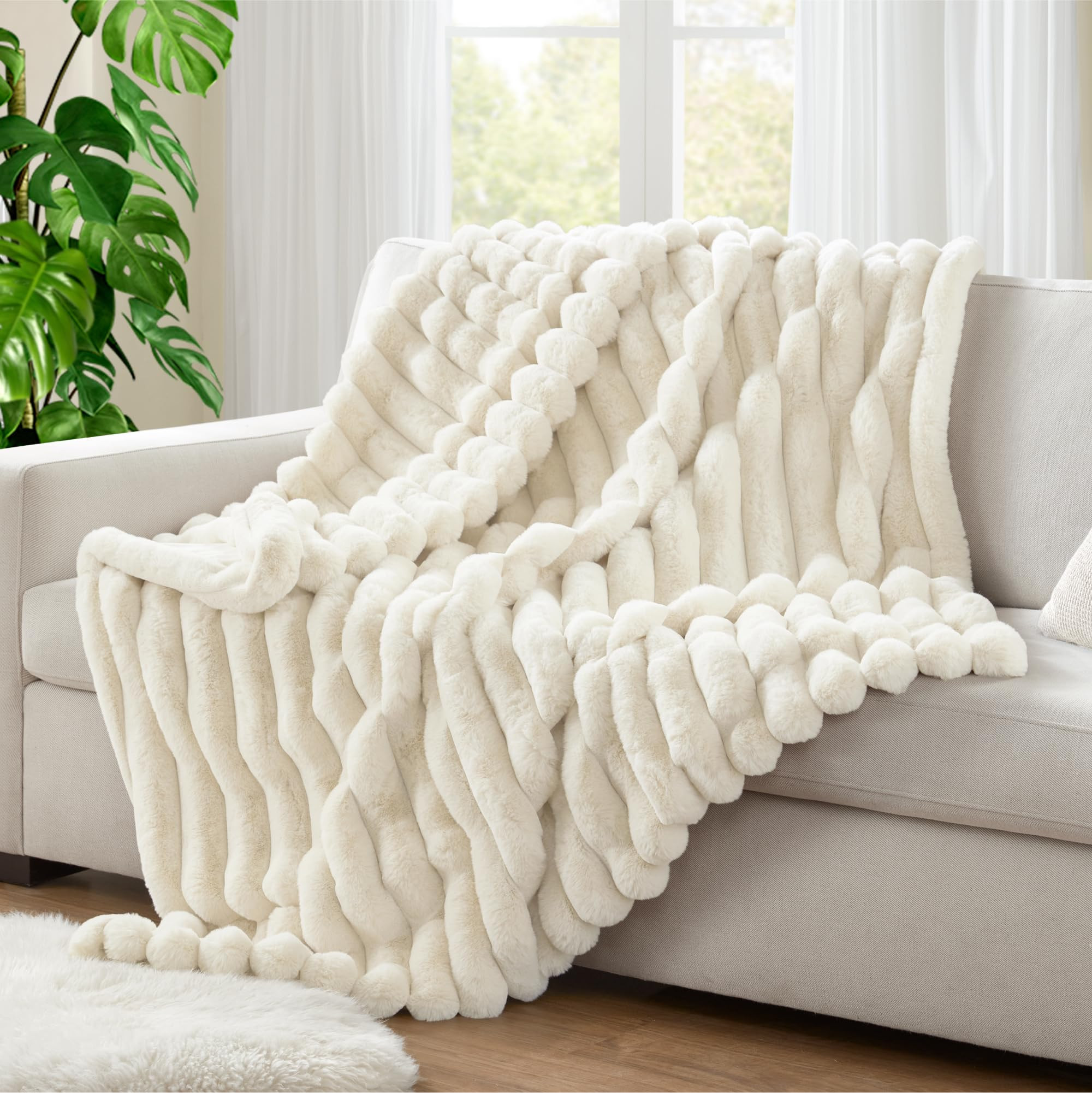 Hyde Lane Ultra Soft Faux Rabbit Fur Throw Blanket, Warm Plush Striped Blankets Twin Size – Lux... | Amazon (US)