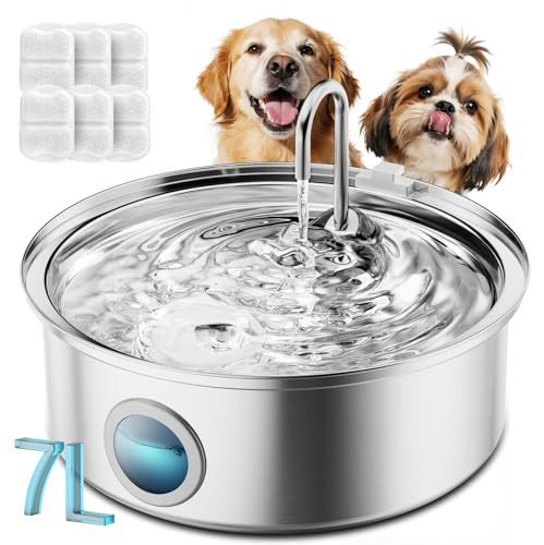 oneisall Dog Water Fountain for Large Dogs,7L/230oz/1.8G Stainless Steel Dog Fountain Super Quiet with Triple Filtration,Great for Large Dogs (PWF002 Dog Fountain +6Sets Filters) | Amazon (US)