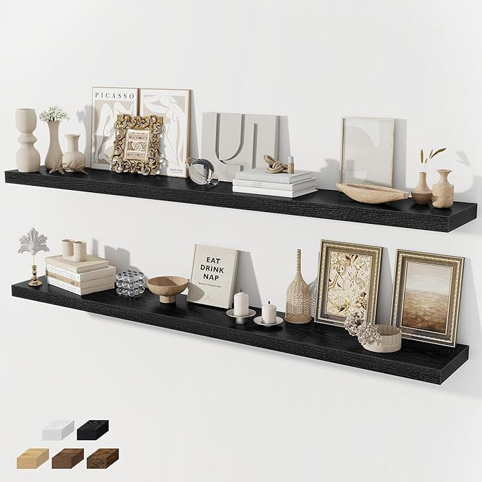 Floating Shelves for Wall, 66 Inch Floating Shelves Set of 2, Wall Mounted Rustic Wood Shelf for ... | Amazon (US)