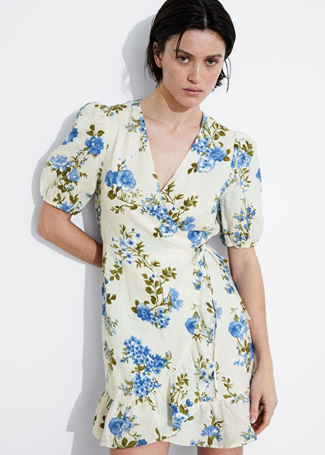 Linen Wrap Mini Dress - White/Blue Floral Print - & Other Stories GB | & Other Stories (EU + UK)