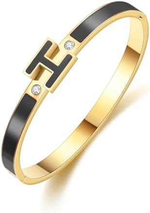 H Bracelets for Women,H Bangle Bracelets,Dainty 18K Gold Plated Bracelet,Easter Christmas Mothers... | Amazon (US)