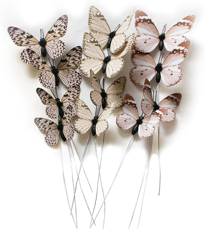 12 Pack DIY 3D Butterfly Stakes Decor - 2 Sizes of Butterfly Ornament for Home Fake Flower Floral... | Amazon (US)
