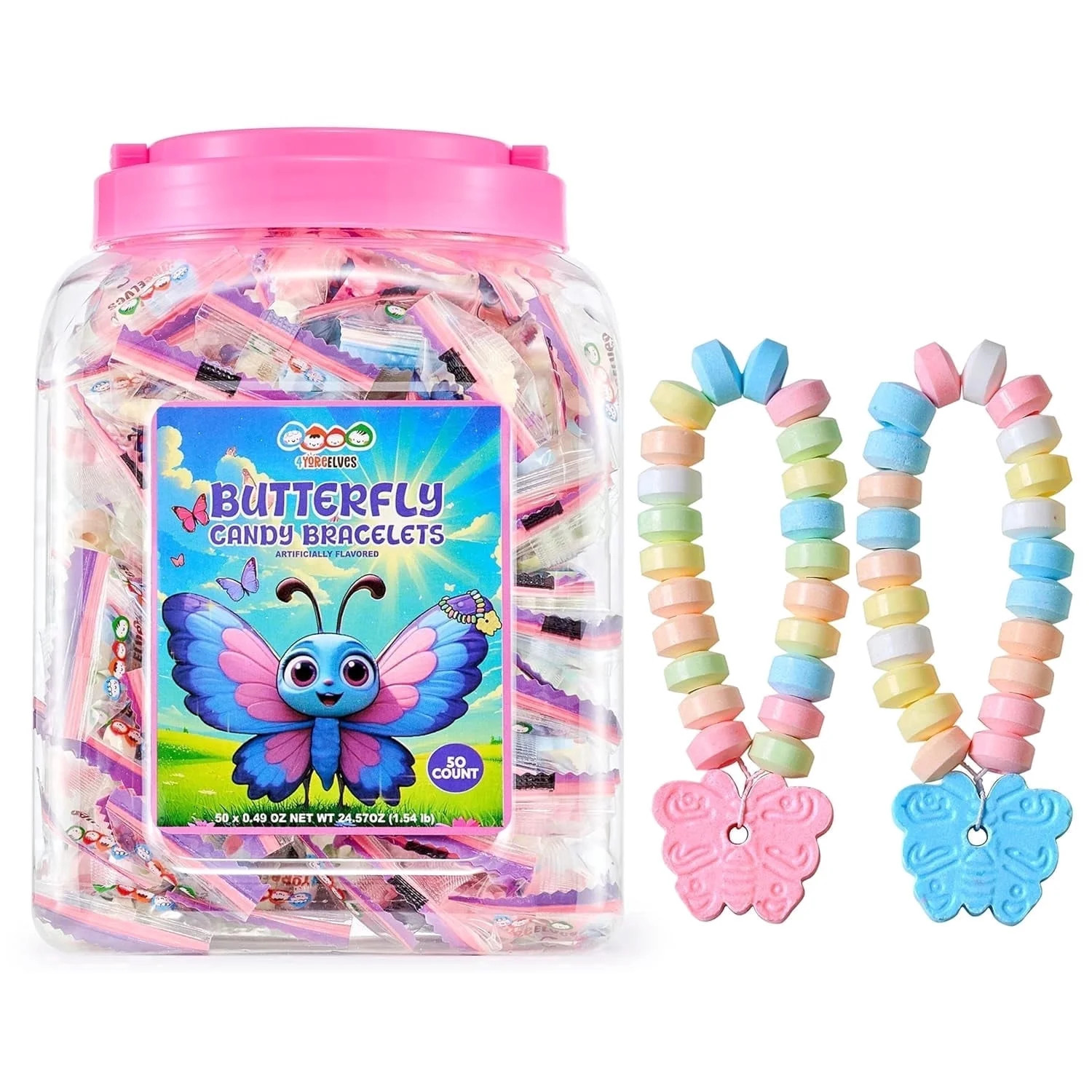50 Butterfly Candy Bracelets, Novelty Pastel Easter Candy Bracelets with Butterfly Charm, Cute In... | Walmart (US)