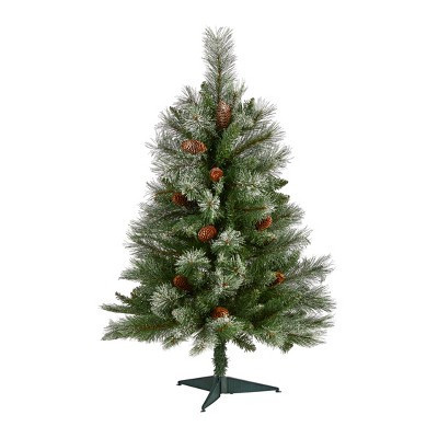 Nearly Natural 3-ft Snowed French Alps Mountain Pine Artificial Christmas Tree with 135 Bendable Branches and Pine Cones | Target