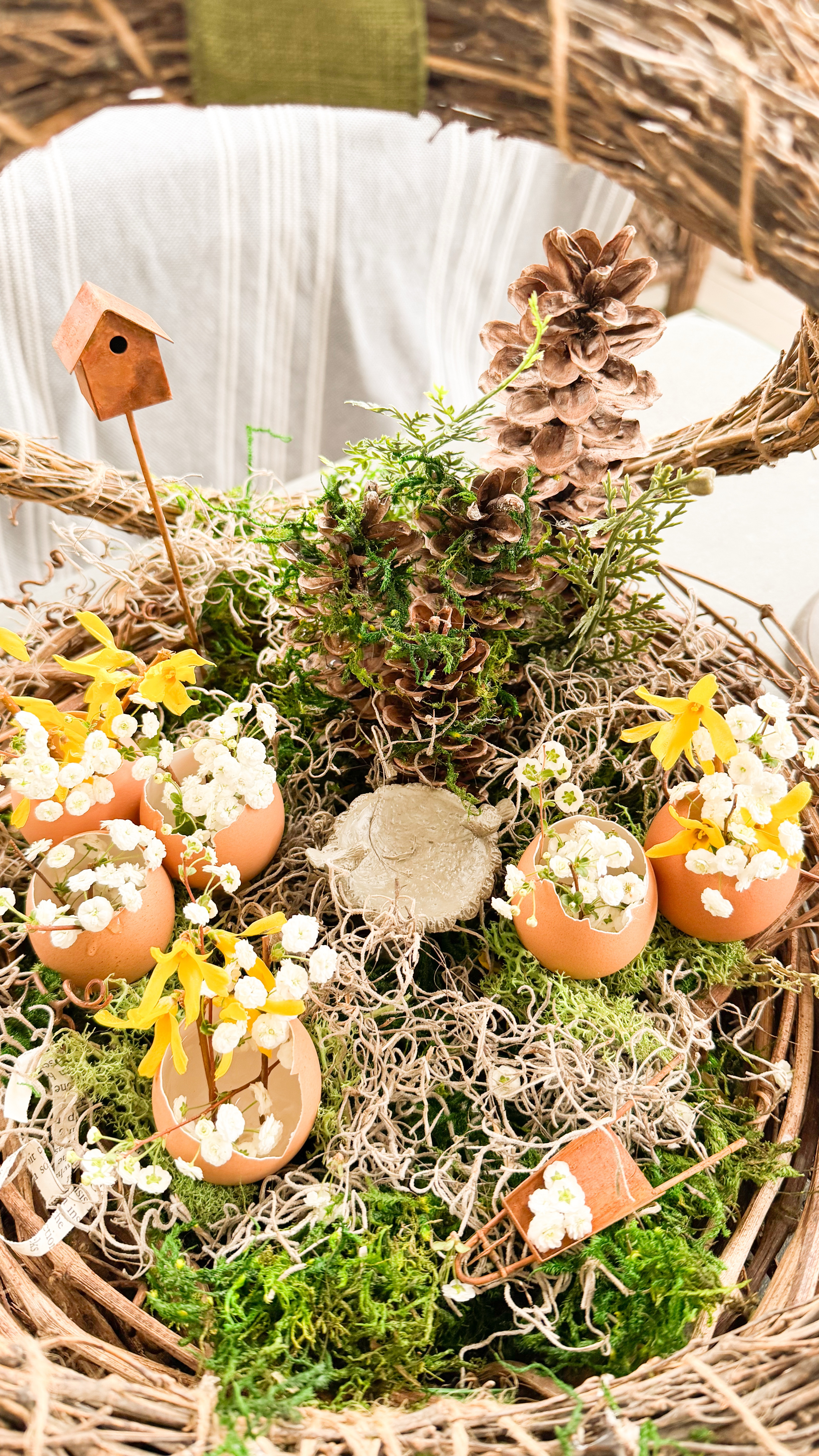 Create a primitive Easter basket with grapevines, pinecones, and eggshells!  

#LTKSeasonal #LTKHome