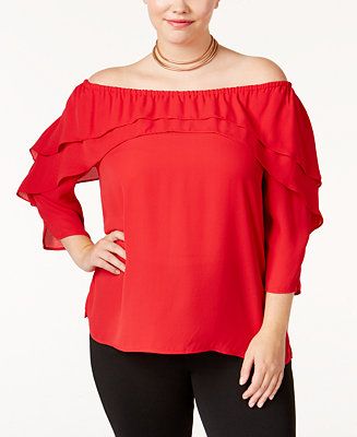 NY Collection Plus Size Ruffled Off-The-Shoulder Top | Macys (US)