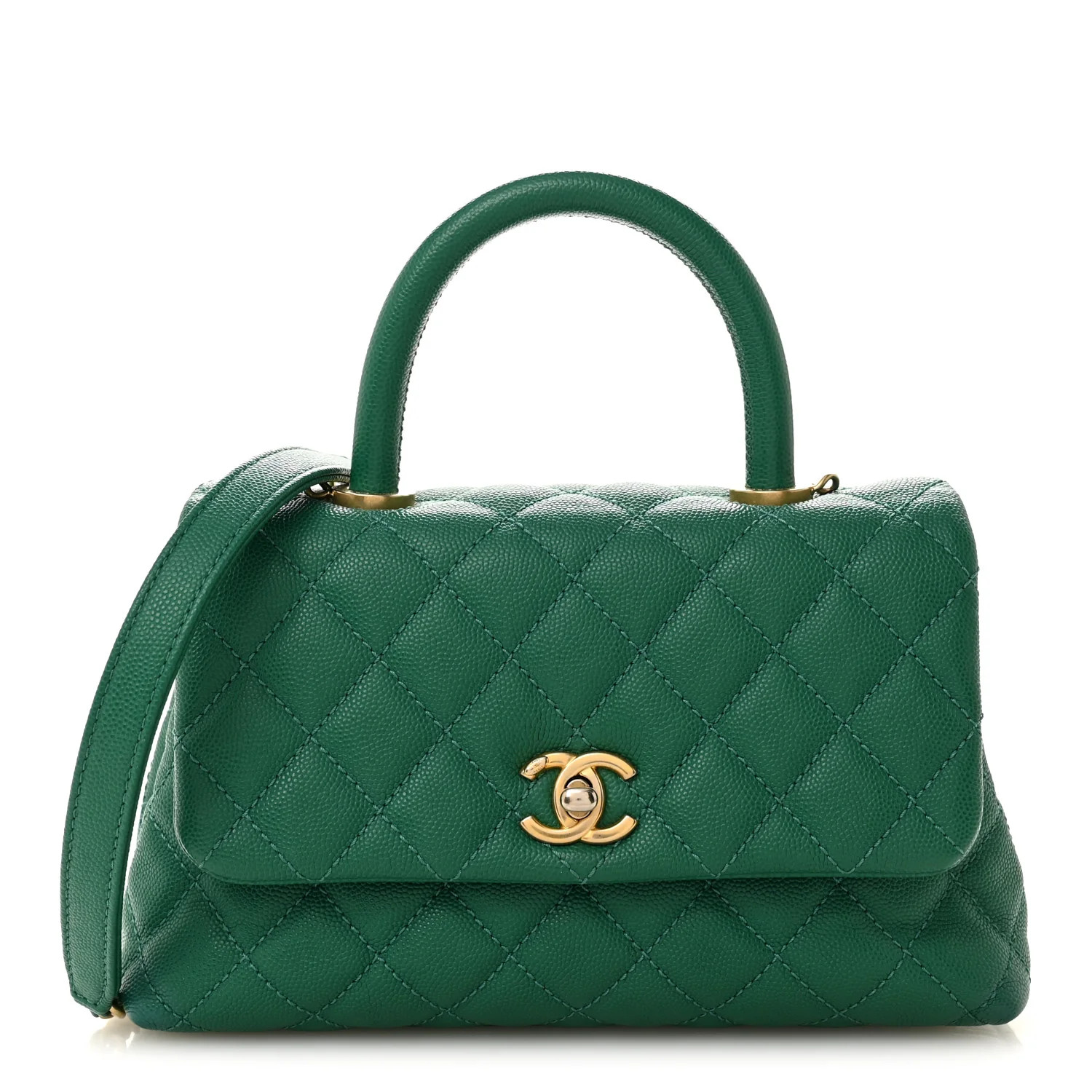 Caviar Quilted Mini Coco Handle Flap Green | FASHIONPHILE (US)