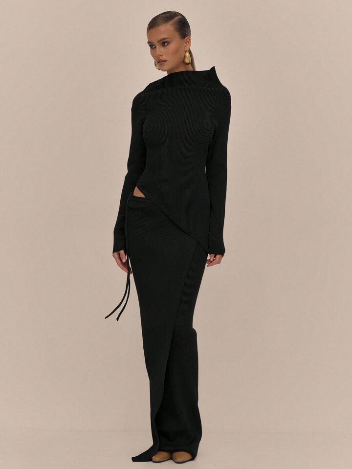 MUSERA Side Tie Wrap Knit Maxi Skirt Elegant Spring Vacation Cute Sexy 90's | SHEIN