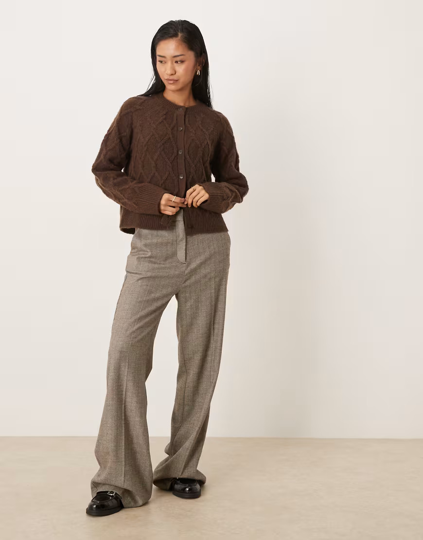 Abercrombie & Fitch crew neck button up cardigan in brown | ASOS (Global)