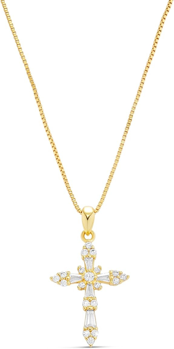 Milla 14K Gold Plated Cross Necklace for Women, Silver Cross Necklaces for Women, 18 inches Chain... | Amazon (US)