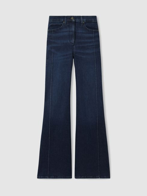 Stretch Cotton Wide Leg Jeans in Dark Blue | Reiss UK