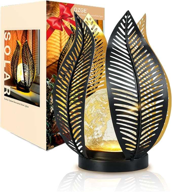 Solar Garden Lights Waterproof Decorations,Crackle Globe Glass,Metal Palm Leaf Solar Lights for O... | Amazon (US)