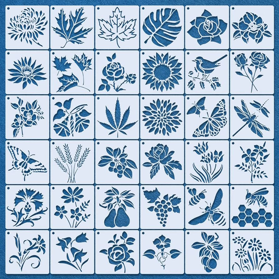 36 Pieces Flower Butterfly Stencil Bird Bee Drawing Template Stencils for Painting Art Painting S... | Amazon (US)