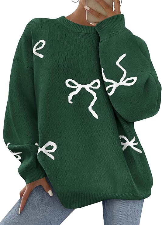PRETTYGARDEN Fall Long Sleeve Pullover Sweaters for Women 2025 Trendy Crewneck Casual Cute Bow Ch... | Amazon (US)