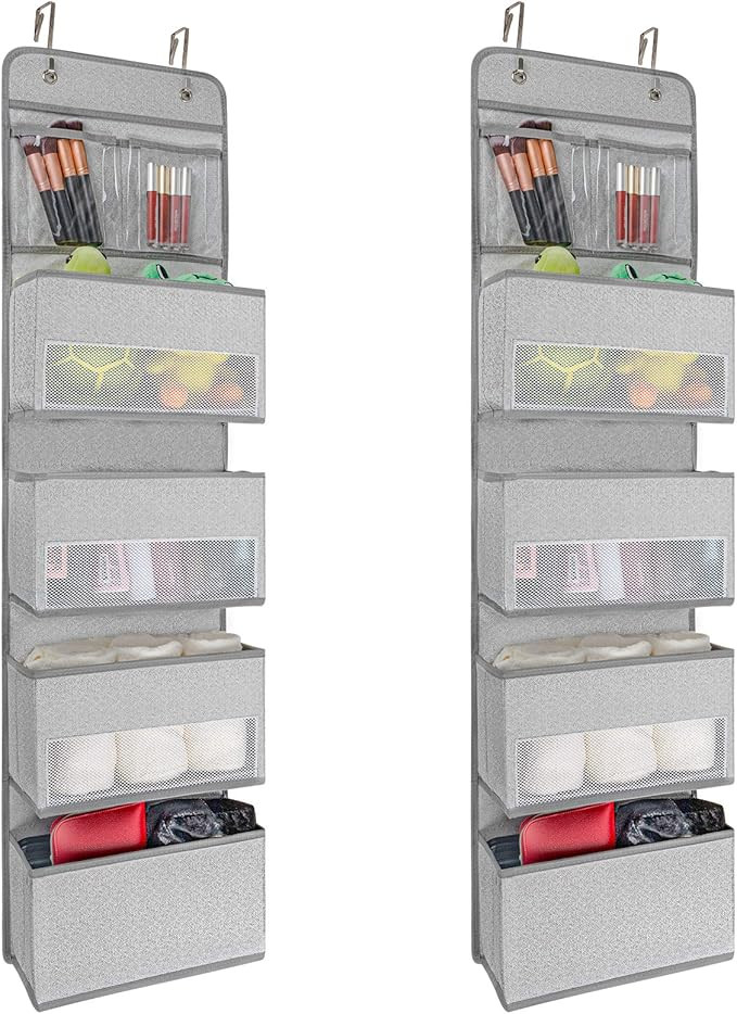 JARLINK 2 Pack 5-Shelf Over Door Hanging Organizer, Wall Mount Storage for Bedroom, Clear Window ... | Amazon (US)