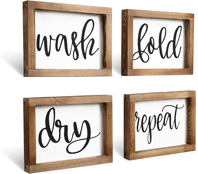Mokof Laundry Room Decor Wash Fold Dry Repeat Mini Signs Set of 4, Farmhouse Laundry Room Decorat... | Amazon (US)