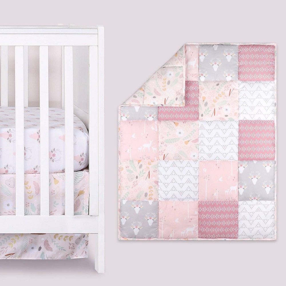 The Peanutshell Meadow Baby Crib Bedding Set - Pink Floral - 3pc | Target