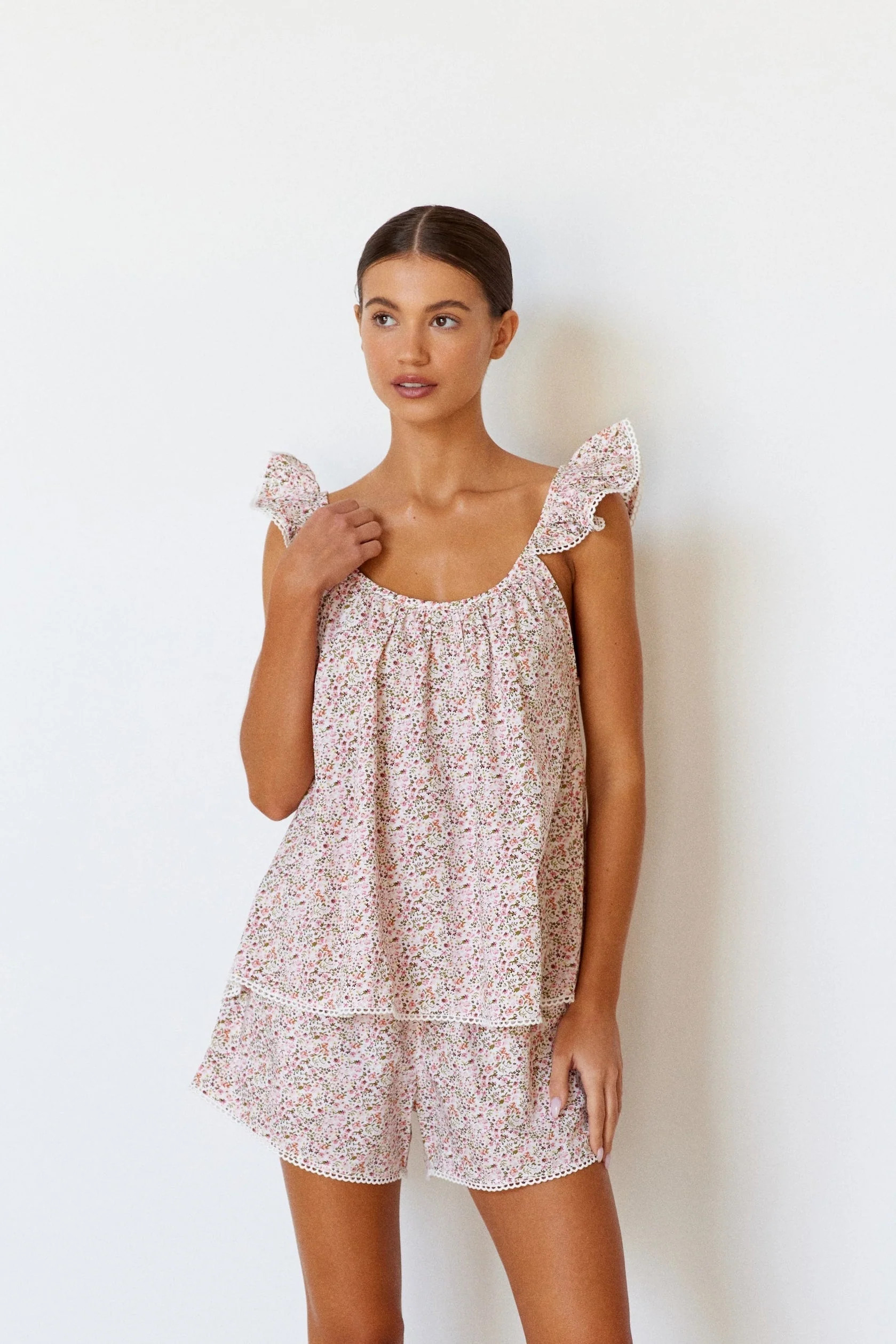 Indah Wing Sleep Set - Floret Pink + Trim | Piyama US