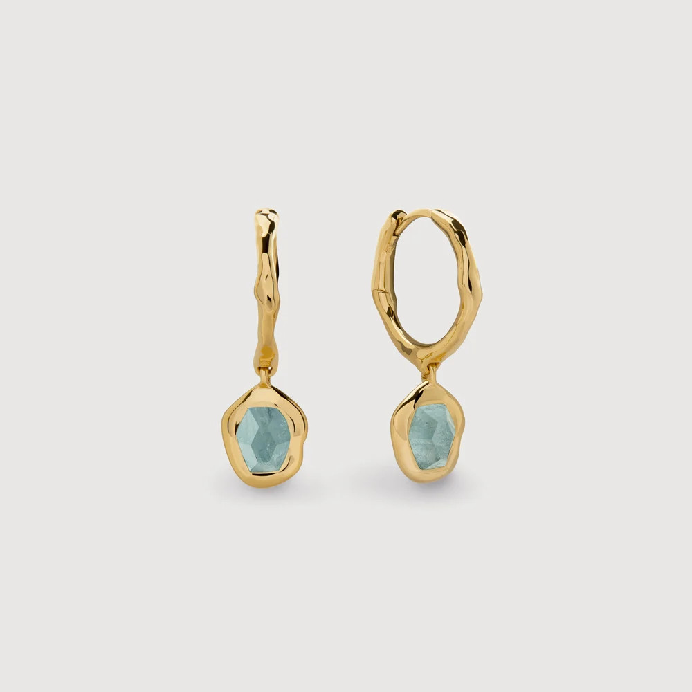 Gold Odyssey Gemstone Huggie Earrings Aquamarine | Monica Vinader (US)