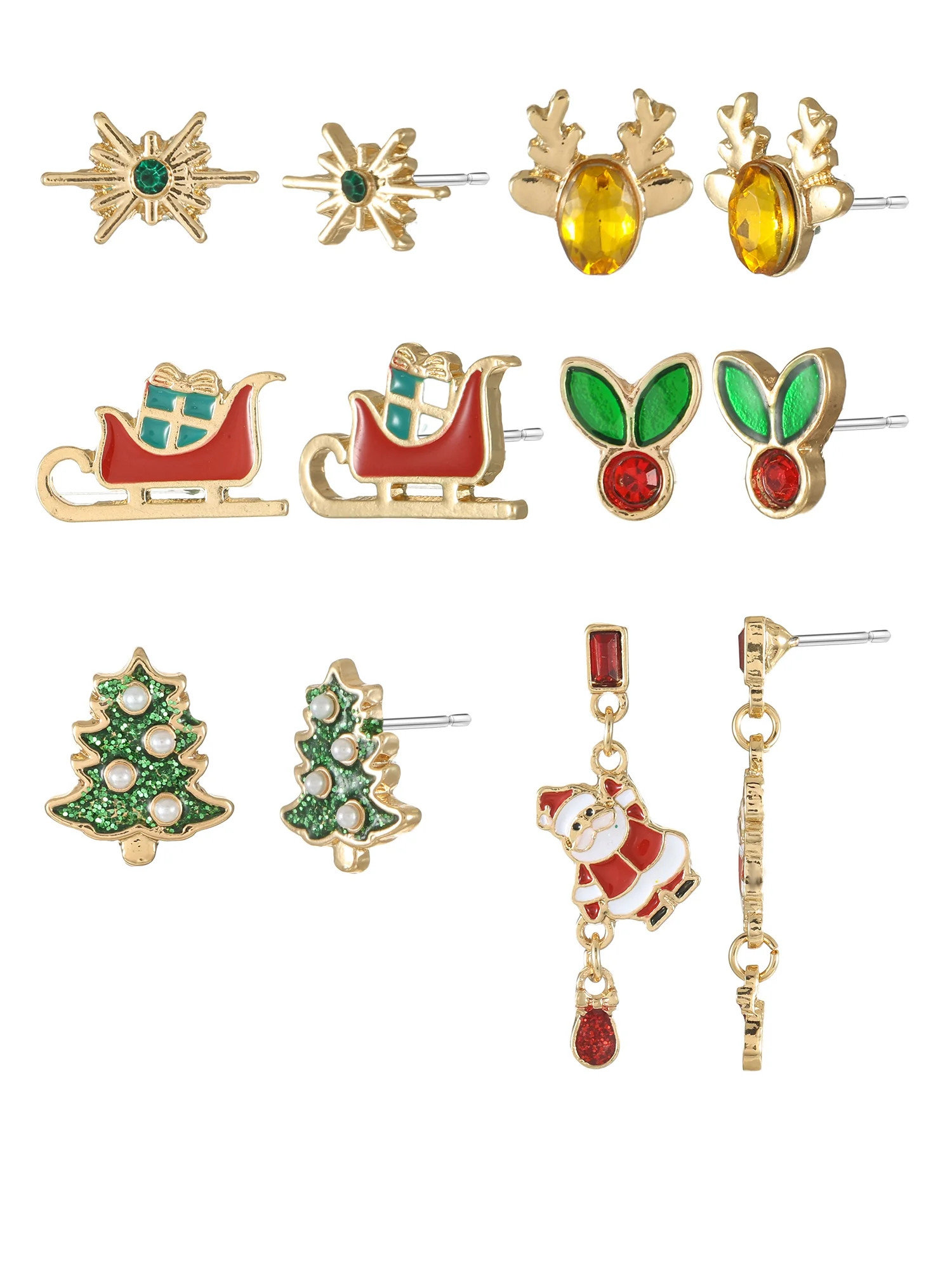 Holiday Time Christmas Earring Set, 6 Pairs | Walmart (US)