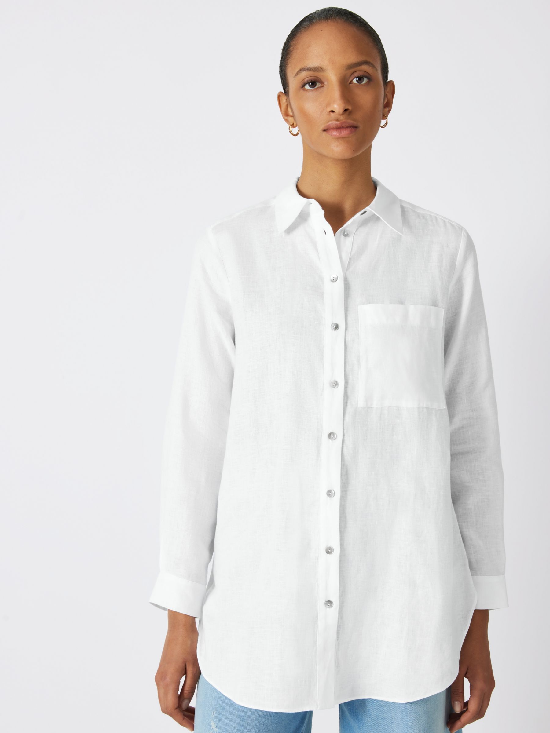 John Lewis Longline Linen Shirt, Super White | John Lewis (UK)