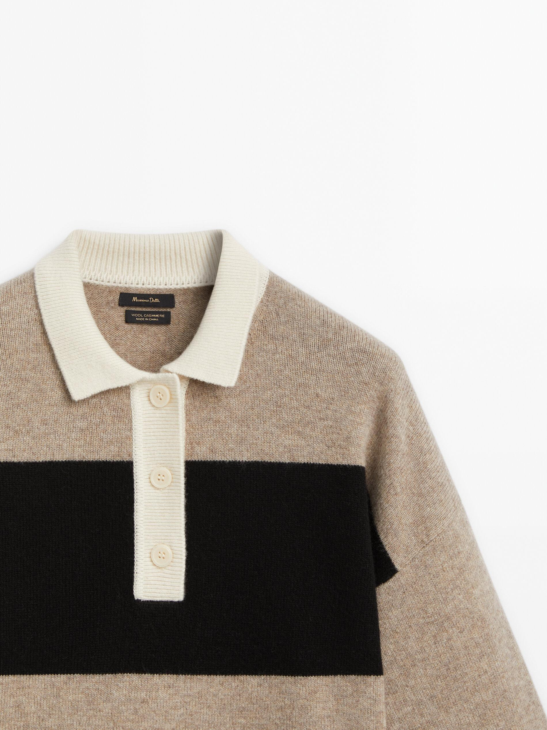 Striped knit sweater with contrast polo collar | Massimo Dutti US