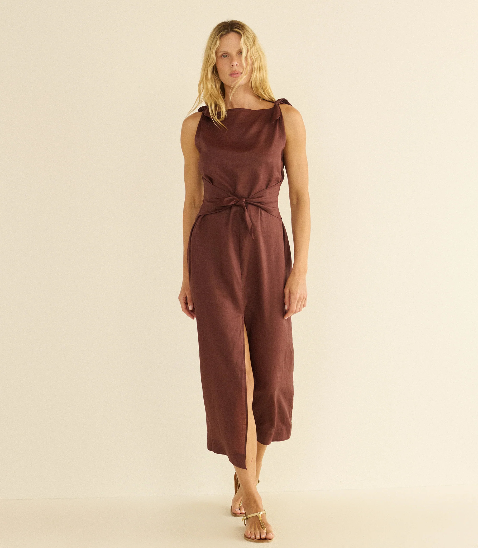 Amorette Ramie Dress - Antique Mahogany | DÔEN | DOEN