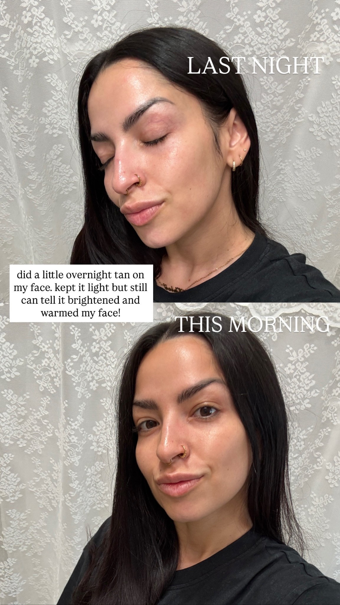 did a little overnight tan on my face with my fav Luna bronze goodnight serum. Been using it for years and it always hits!  it light but still can tell it brightened and warmed my face!

#LTKselfcare #LTKmorningroutine #LTKmomlife
