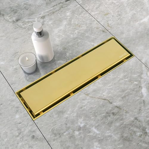 Neodrain 12-Inch Gold Linear Shower Drain, 2-in-1 Flat & Tile Insert Cover, Stainless Steel Linear Drain, Brushed Brass Rectangle Shower Floor Drain with Hair Strainer, Watermark&CUPC Certified | Amazon (US)