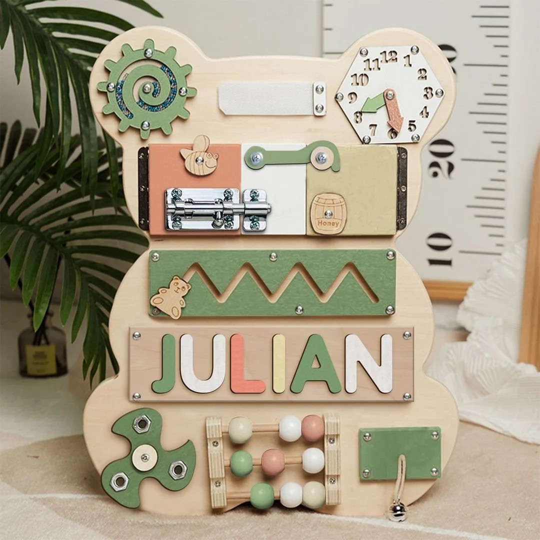 Kindlytoys | Personalized Bear Busy Board For Toddlers, Kids, Wooden Toys, Montessori Toys, Woode... | Etsy (US)