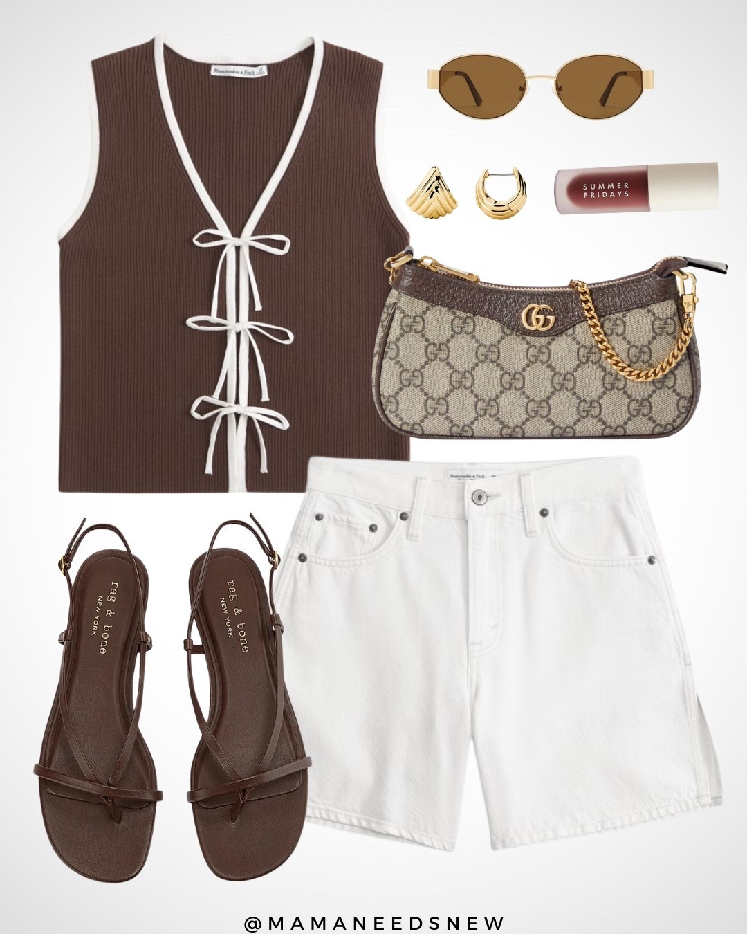 A summer outfit with a brown tie front top, white shorts, brown strappy sandals and mini shoulder bag 🤎

#LTKItBag #LTKStyleTip #LTKSaleAlert