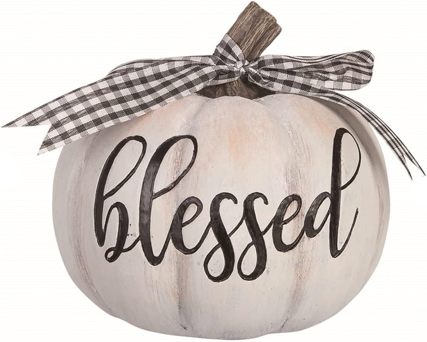 One Holiday Way 6-Inch Rustic White Pumpkin Figurine Autumn Tabletop Decoration with Black and Wh... | Amazon (US)