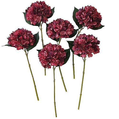 Red Hydrangea Artificial Flowers,6 Pcs Faux Hydrangea Flowers,Artificial Hydrangeas Flowers with Stems,Fake Hydrangeas,Red Silk Flowers with Stems for Home Decor (6, Dark red) | Amazon (US)
