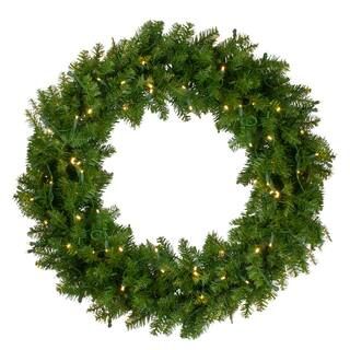 Northlight 36 in. Green Pre-Lit Rockwood Pine Artificial Christmas Wreath with 150 Warm White LED... | The Home Depot