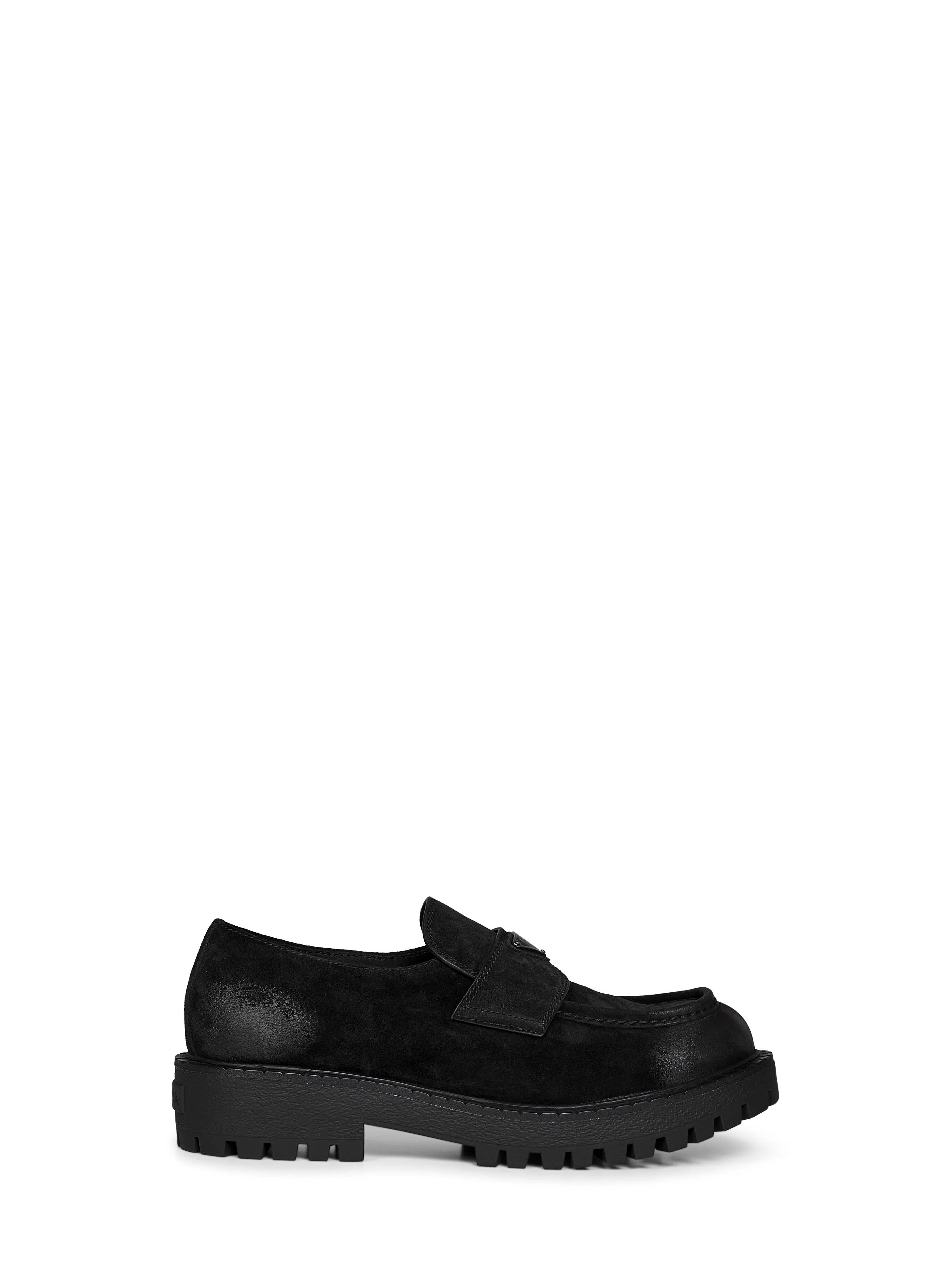 Prada Vintage-Effect Nubuck Loafer — Black | Italist Inc.
