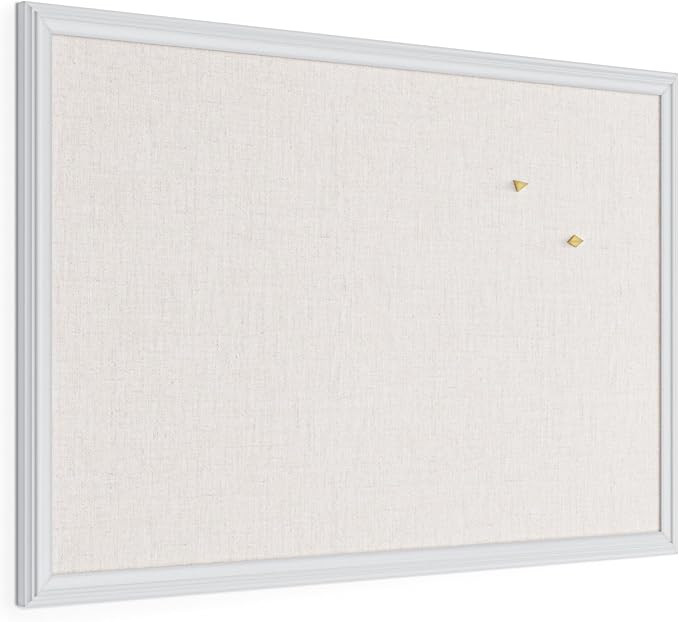 U Brands Farmhouse Linen Bulletin Board, 30" x 20", White Wood Frame, Wall Mounted Pin Board for ... | Amazon (US)