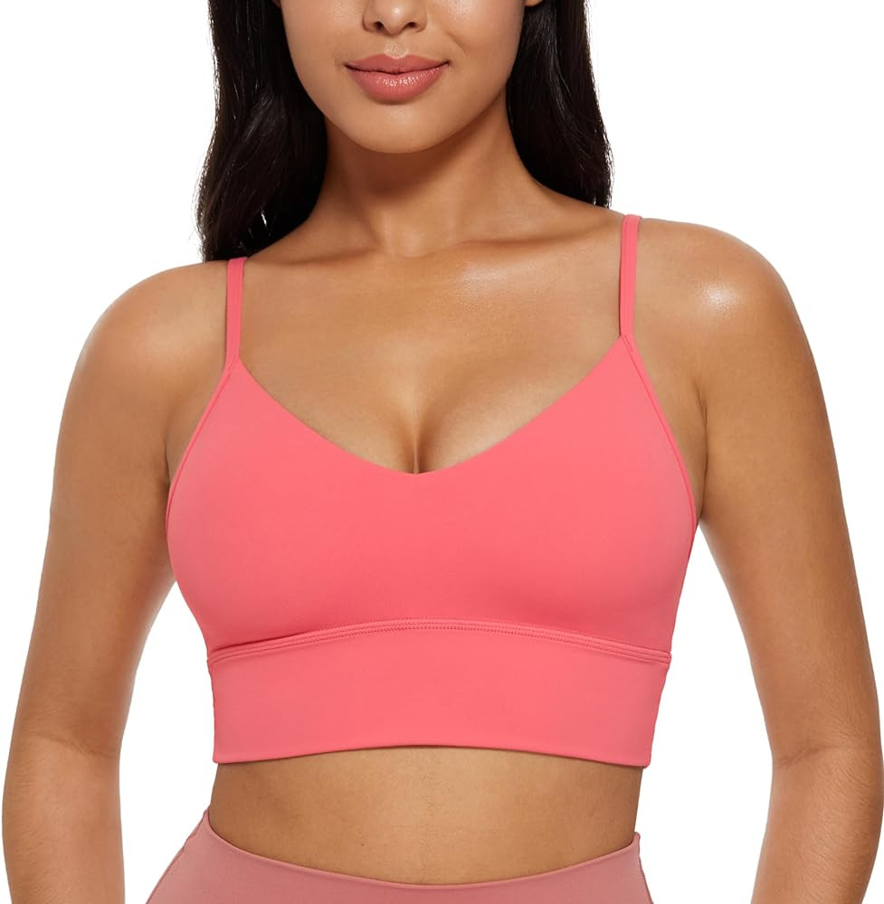 CRZ YOGA Butterluxe Womens V Neck Longline Sports Bra - Adjustable Padded Yoga Bra Camisole Worko... | Amazon (US)