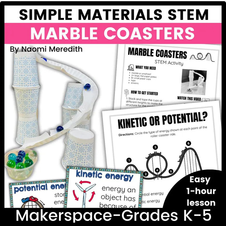Marble Roller Coaster STEM Activity \u2013 Force Motion Lesson Plan, Grades K-5 - Etsy | Etsy (Global)