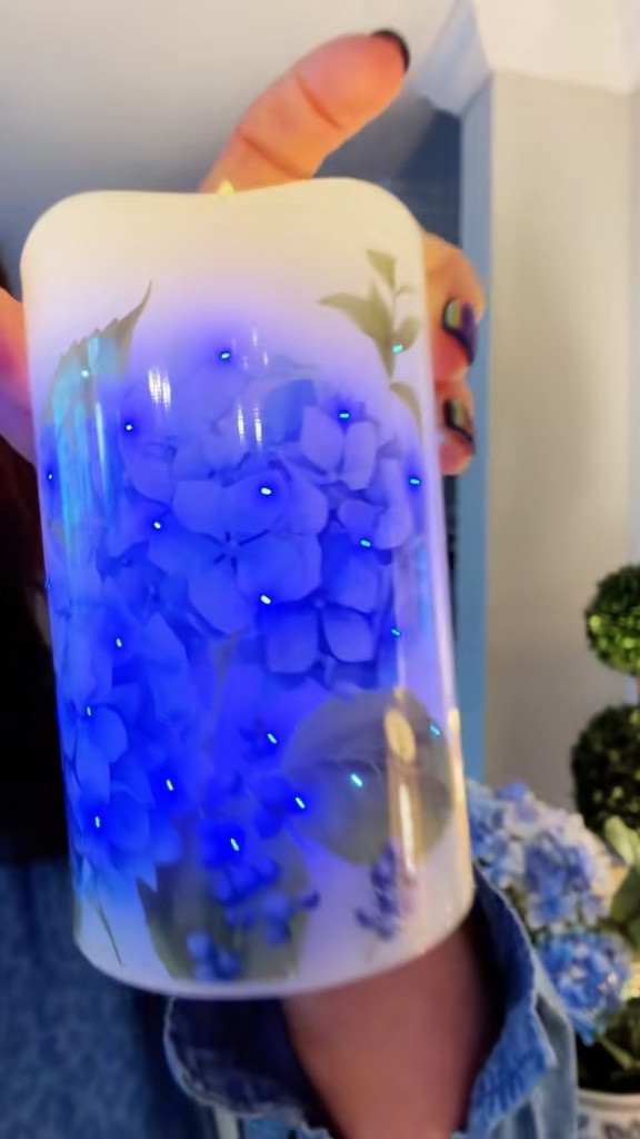 hydrangea fiber optic candle in a hurricane glass @QVC  #hydrangea #coastaldecor #coastalgrandmother

#LTKHome #LTKOver40