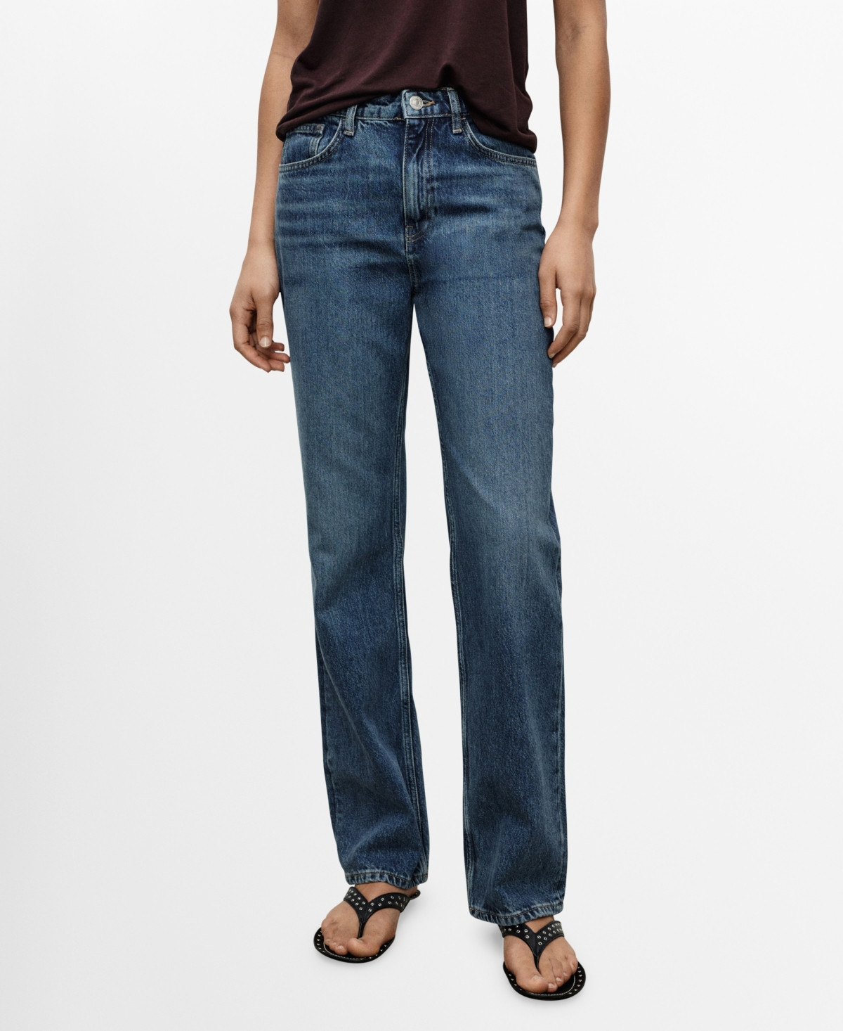 Mango Women's Matilda High-Rise Straight Jeans - Dark Blue | Macy's