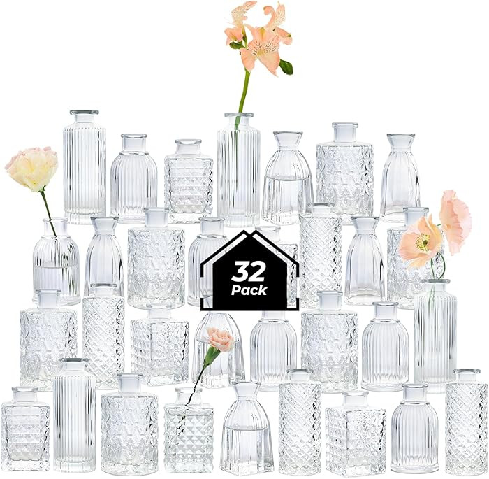 ComSaf Glass Bud Vases Set of 32, Small Clear Bud Vases in Bulk, Mini Flowers Vases for Centerpie... | Amazon (US)