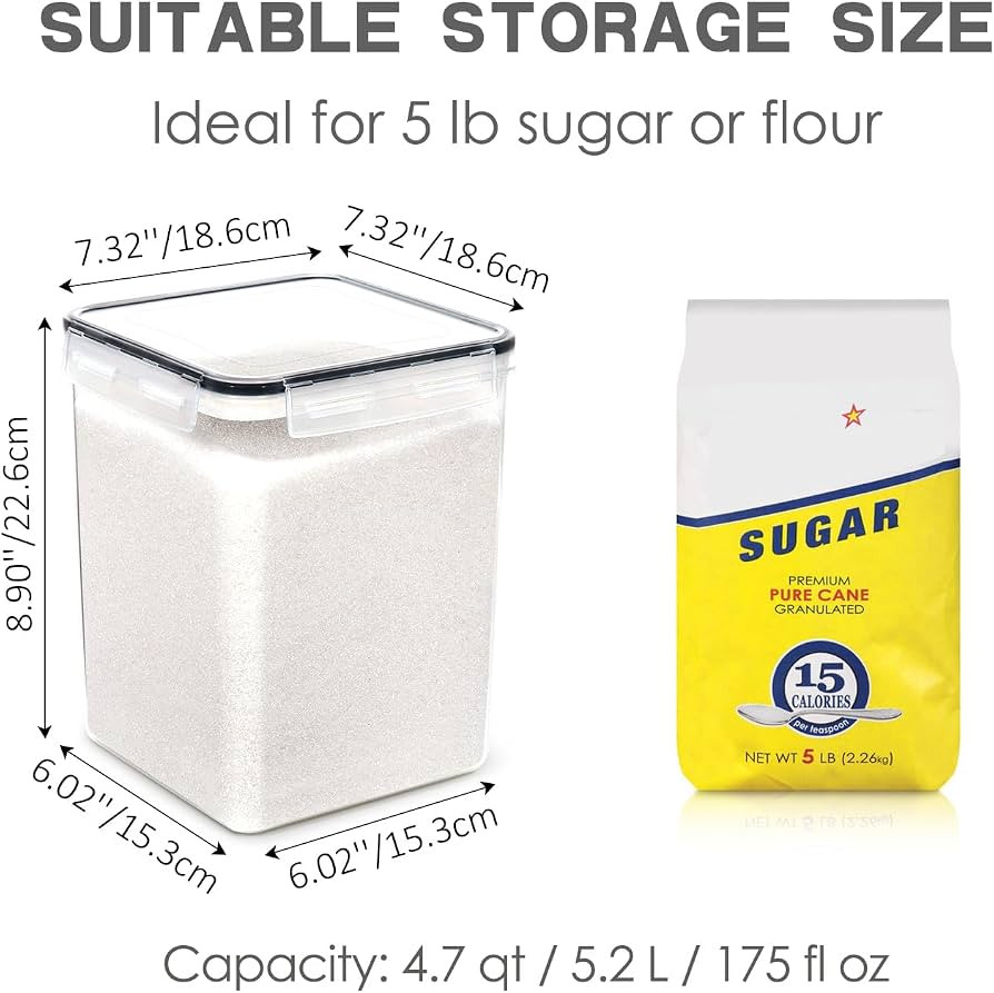 PANTRYSTAR Large Food Storage Containers with Lids Airtight 5.2L /176Oz, for Flour, Sugar, Baking... | Amazon (US)