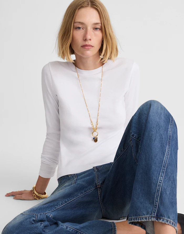 The '90s Long-Sleeve Tee in Compact Cotton | Madewell