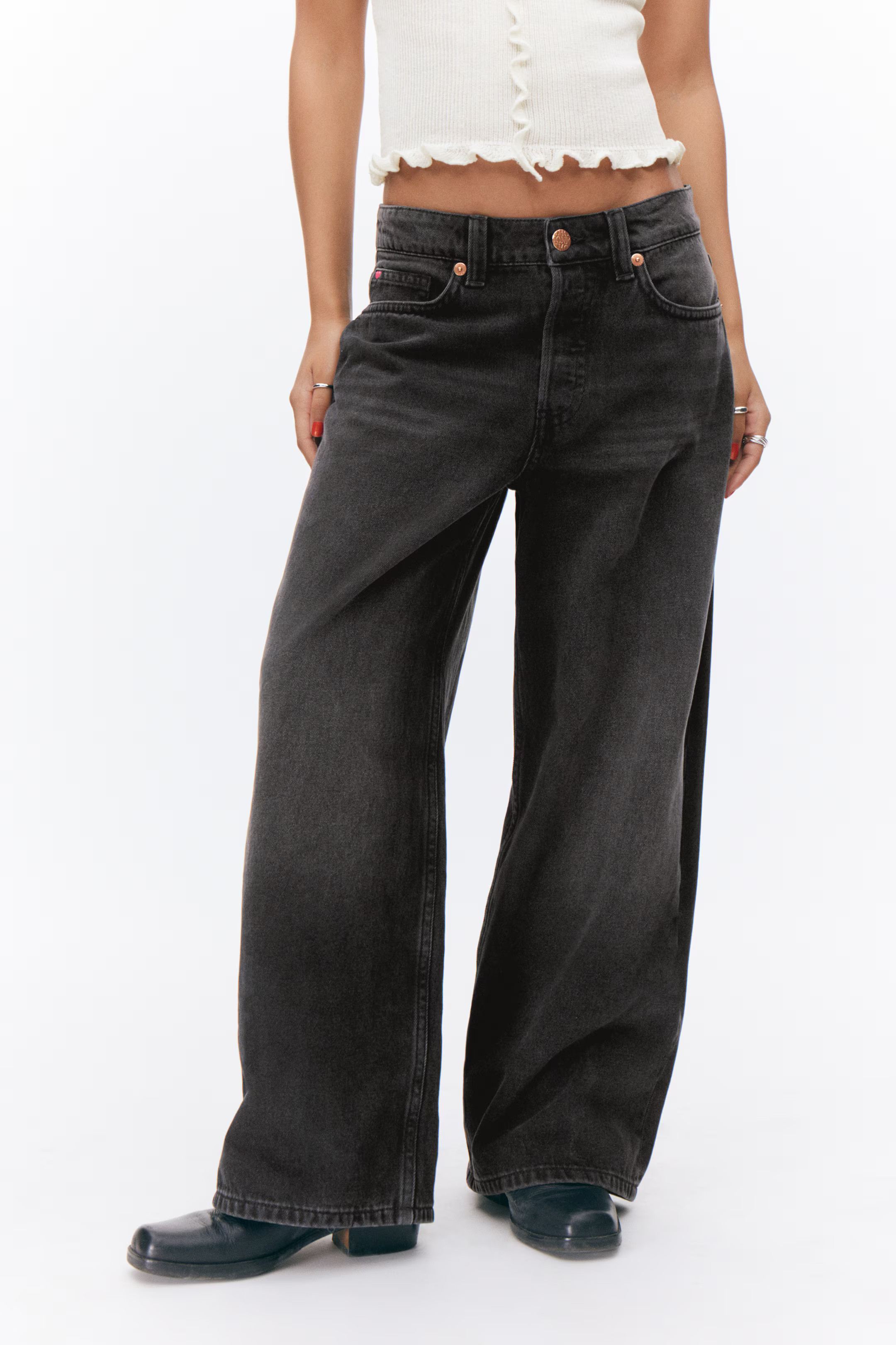 Peggy Low Waist Loose Baggy Leg Jeans - Washed Black - Ladies | H&M GB | H&M (UK, MY, IN, SG, PH, TW, HK)