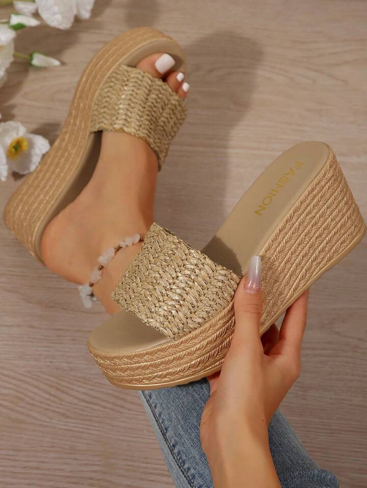 2024 New Women's Platform Wedge Sandals With Thick Heels, One-Strap Design, Fashionable Casual Su... | SHEIN